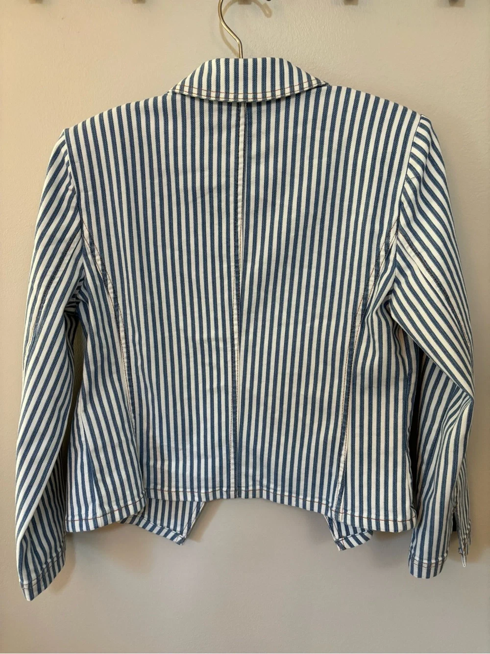 Chico’s Striped Blazer Double-Breasted Denim NWT Blue White 0.5/Womens S (6)